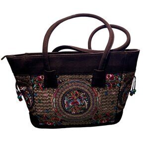 Embroidered Bohemian Handbag With Colorful Floral Pattern & Beaded Accents